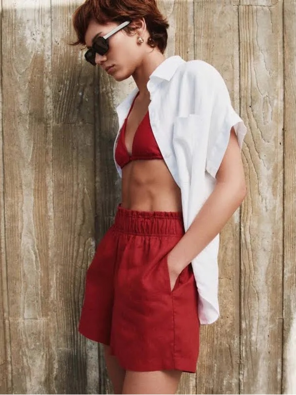 Quince 100% European Linen High-Waisted Shorts – Chile Red – Size L